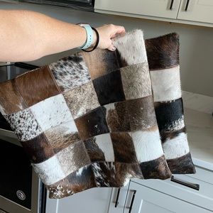 2 Cowhide square patch throw pillow covers